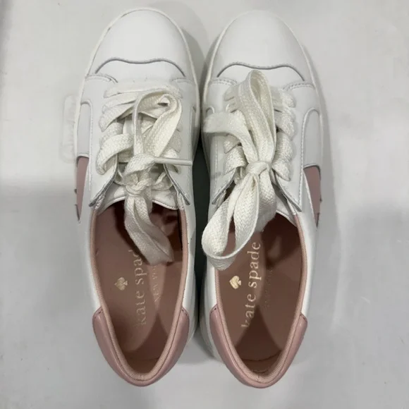 NWOT Kate Spade White Sneakers with Pink Heart Accent - Picture 3 of 6